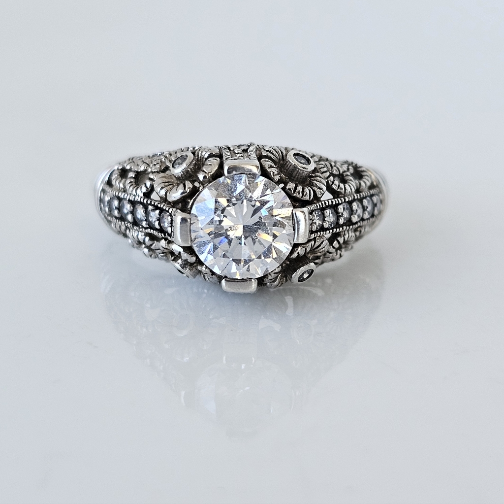 Victoria Wieck Art Deco Diamond Simulant Sterling Silver Size 7!